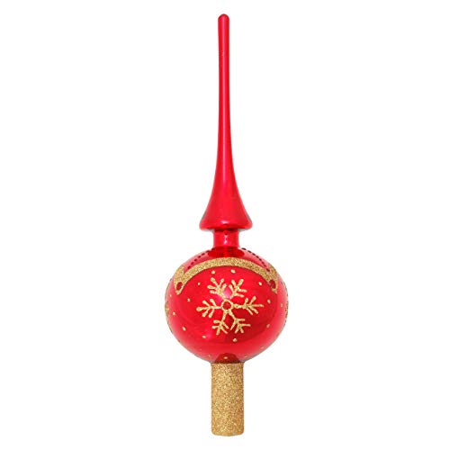 Krebs Glas Lauscha - Weihnachtsdekoration/Christbaumschmuck aus Glas - Christbaumspitze - Farbe: Rot glänzend - Größe: ca. 28 cm von Krebs Glas Lauscha