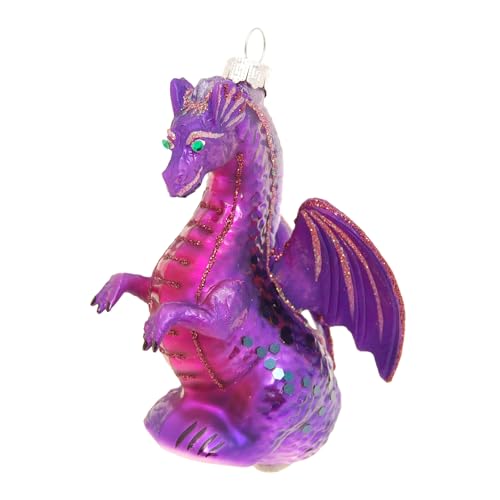 Krebs Glas Lauscha - Weihnachtsdekoration/Christbaumschmuck aus Glas - Drache - Farbe: Lila - Größe: ca. 12 cm von Krebs Glas Lauscha