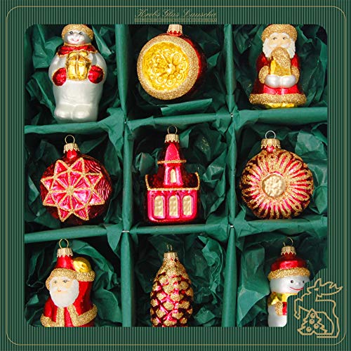 Krebs Glas Lauscha - Weihnachtsdekoration/Christbaumschmuck aus Glas - Gemischte Formen & Figuren - Farbe: Rot - Menge: 9 Stück - Größe: ca. 6-8 cm von Krebs Glas Lauscha
