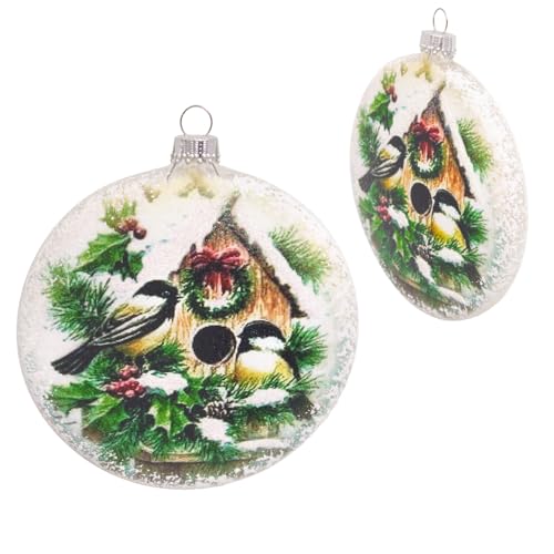 Krebs Glas Lauscha - Weihnachtsdekoration/Christbaumschmuck aus Glas - Glastaler Wintervögeln - Farbe: Weiß - Größe: ca. 9 cm von Krebs Glas Lauscha