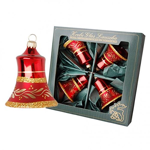 Krebs Glas Lauscha - Weihnachtsdekoration/Christbaumschmuck aus Glas - Glocken - Farbe: Matt Rot - Menge: 4 Stück - Größe: ca. 7 cm - Made in Germany von Krebs Glas Lauscha