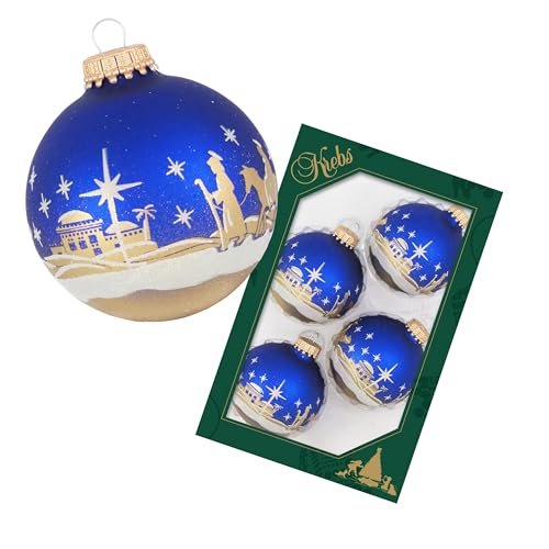 Krebs Glas Lauscha - Weihnachtsdekoration/Christbaumschmuck aus Glas - Kugeln Dekor Bethlehem - Farbe: Königsblau - Größe: ca. 7 cm von Krebs Glas Lauscha