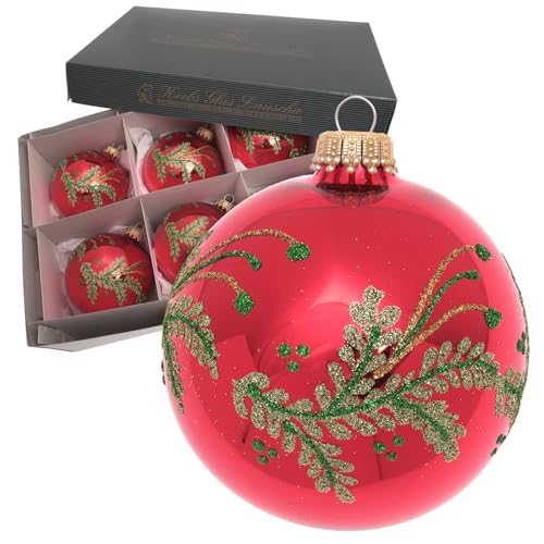 Krebs Glas Lauscha - Weihnachtsdekoration/Christbaumschmuck aus Glas - Kugeln mit Zweigen - Farbe: Rot Glanz - Menge: 6 Stück - Größe: ca. 8 cm Krebs Glas Lauscha - Weihnachtsdekoration/Christbaumschmuck aus Glas - Kugeln mit Zweigen - Farbe: Rot Glanz - Menge: 6 Stück - Größe: ca. 8 cm von Krebs Glas Lauscha
