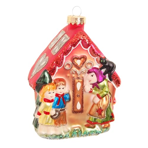 Krebs Glas Lauscha - Weihnachtsdekoration/Christbaumschmuck aus Glas - Lebkuchenhaus mit Hexe, Hänsel & Gretel - Größe: ca. 13 cm von Krebs Glas Lauscha