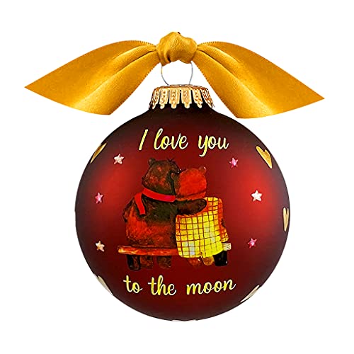 Krebs Glas Lauscha - Weihnachtsdekoration/Christbaumschmuck aus Glas - Motiv: Ich Liebe Dich Bis Zum Mond Und Zurück - in Braun Satin mit Schleife - Größe: 8cm von Krebs Glas Lauscha