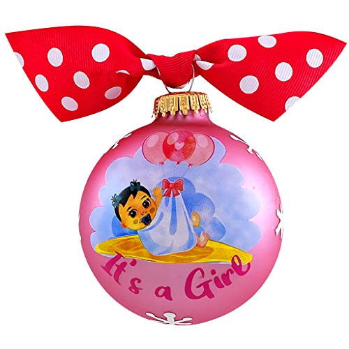 Krebs Glas Lauscha - Weihnachtsdekoration/Christbaumschmuck aus Glas - Motiv: It's a Girl - Rosa Satin mit Schleife - Größe: 8cm von Krebs Glas Lauscha