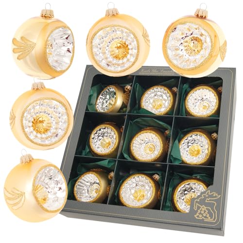 Krebs Glas Lauscha - Weihnachtsdekoration/Christbaumschmuck aus Glas - Reflex Weihnachtsbaumkugeln - Farbe: Gold - 9 Stück - Größe: ca. 8 cm Krebs Glas Lauscha - Weihnachtsdekoration/Christbaumschmuck aus Glas - Reflex Weihnachtsbaumkugeln - Farbe: Gold - 9 Stück - Größe: ca. 8 cm von Krebs Glas Lauscha