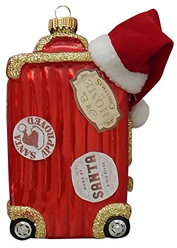 Krebs Glas Lauscha - Weihnachtsdekoration/Christbaumschmuck aus Glas - Santa Reisekoffer - Farbe: Rot - Größe: ca. 11 cm von Krebs Glas Lauscha