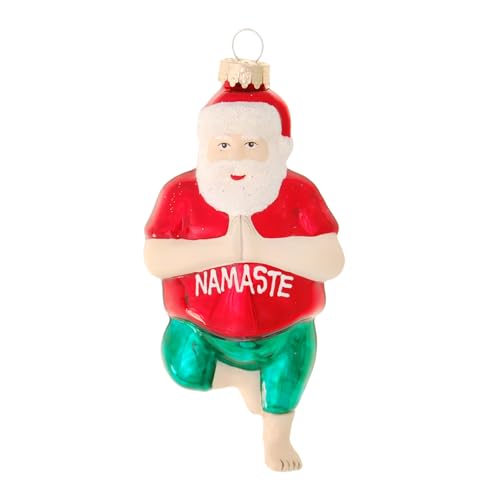 Krebs Glas Lauscha - Weihnachtsdekoration/Christbaumschmuck aus Glas - Santa im Yogastand - Größe: ca. 12 cm von Krebs Glas Lauscha