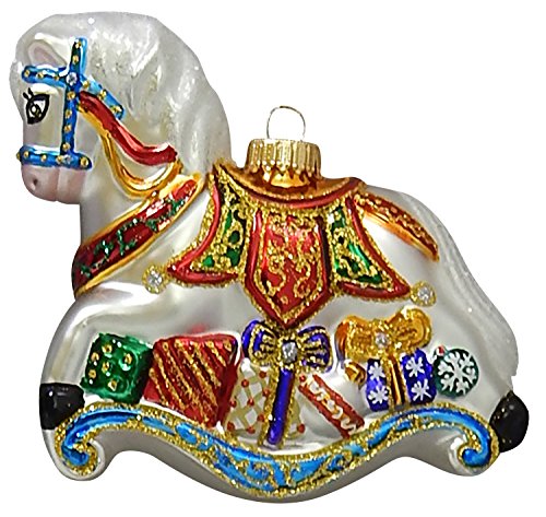 Krebs Glas Lauscha - Weihnachtsdekoration/Christbaumschmuck aus Glas - Schaukelpferd mit Geschenken - Größe: ca. 15 cm von Krebs Glas Lauscha