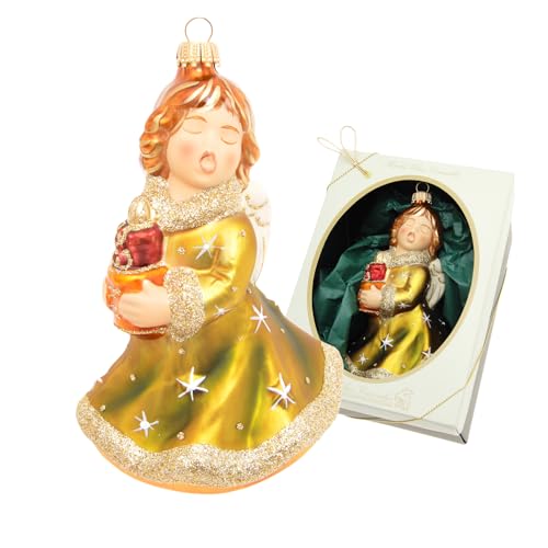 Krebs Glas Lauscha - Weihnachtsdekoration/Christbaumschmuck aus Glas - Singender Engel mit Geschenken - Größe: 11 cm - Made in Germany von Krebs Glas Lauscha