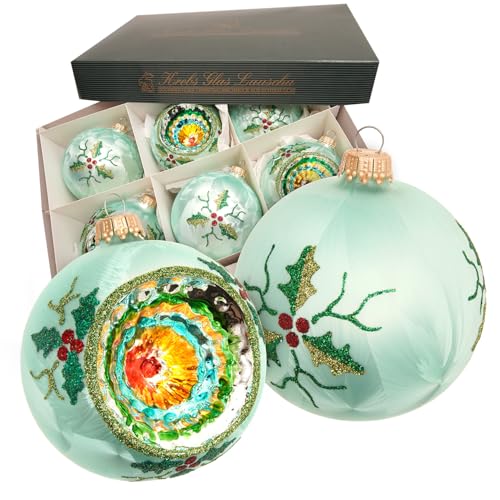 Krebs Glas Lauscha - Weihnachtsdekoration/Christbaumschmuck aus Glas - Sort. dekor. Reflektor Kugeln mit Eislack - Menge: 6 Stück - Farbe: Lind-Grün - Größe: ca. 8 cm Krebs Glas Lauscha - Weihnachtsdekoration/Christbaumschmuck aus Glas - Sort. dekor. Reflektor Kugeln mit Eislack - Menge: 6 Stück - Farbe: Lind-Grün - Größe: ca. 8 cm von Krebs Glas Lauscha