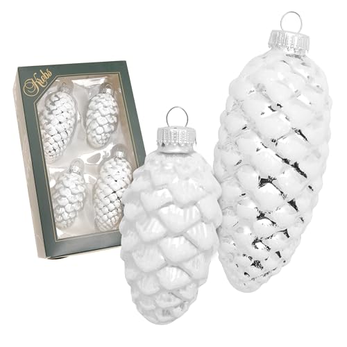 Krebs Glas Lauscha - Weihnachtsdekoration/Christbaumschmuck aus Glas - Tannenzapfen Set - Inhalt: 4 Stück - Farbe: Silber - Größe: ca. 8-10 cm von Krebs Glas Lauscha