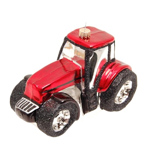 Krebs Glas Lauscha - Weihnachtsdekoration/Christbaumschmuck aus Glas - Traktor - Farbe: Rot - Größe: ca. 15 cm von Krebs Glas Lauscha