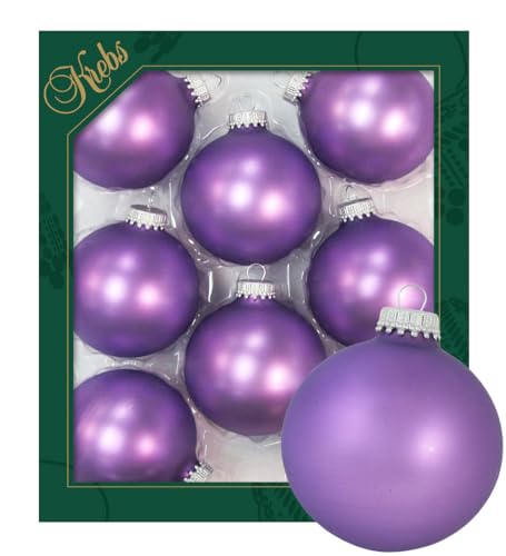 Krebs Glas Lauscha - Weihnachtsdekoration/Christbaumschmuck aus Glas - Unifarbende Kugeln Amethyst-Samt - Menge: 8 Stück - Farbe: Satin-Violett - Größe: ca. 7 cm von Krebs Glas Lauscha