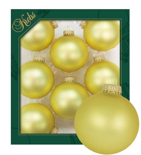 Krebs Glas Lauscha - Weihnachtsdekoration/Christbaumschmuck aus Glas - Unifarbende Kugeln Goldsamt - Menge: 8 Stück - Farbe: Satin-Gold - Größe: ca. 7 cm von Krebs Glas Lauscha