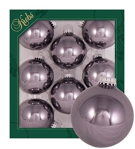 Krebs Glas Lauscha - Weihnachtsdekoration/Christbaumschmuck aus Glas - Unifarbende Kugeln - Menge: 8 Stück - Farbe: Grau glänzend - Größe: ca. 7 cm von Krebs Glas Lauscha