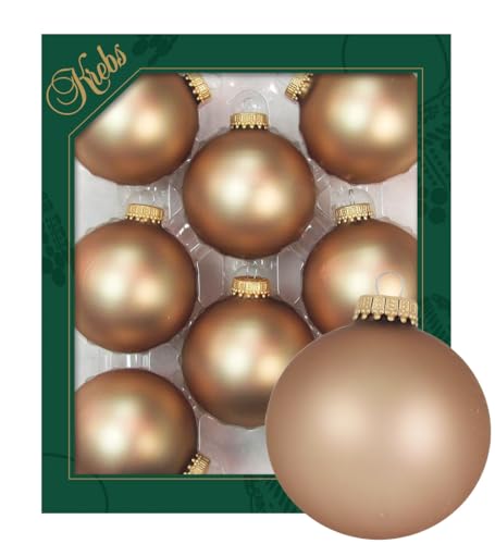 Krebs Glas Lauscha - Weihnachtsdekoration/Christbaumschmuck aus Glas - Unifarbende Kugeln - Menge: 8 Stück - Farbe: Satin-Cappuccino - Größe: ca. 7 cm von Krebs Glas Lauscha