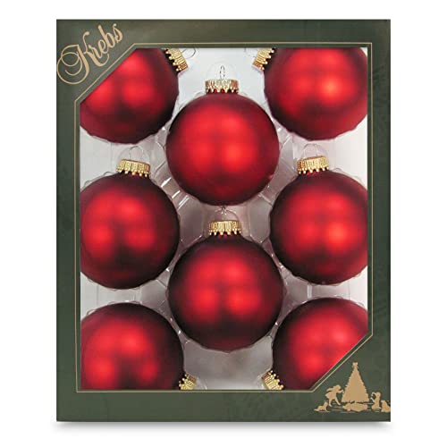Krebs Glas Lauscha - Weihnachtsdekoration/Christbaumschmuck aus Glas - Unifarbende Kugeln - Menge: 8 Stück - Farbe: Satin-Rot - Größe: ca. 7 cm von Krebs Glas Lauscha