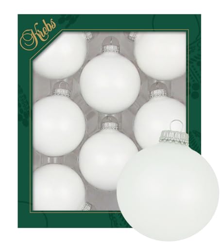 Krebs Glas Lauscha - Weihnachtsdekoration/Christbaumschmuck aus Glas - Unifarbende Kugeln - Menge: 8 Stück - Farbe: weiß matt - Größe: ca. 7 cm von Krebs Glas Lauscha