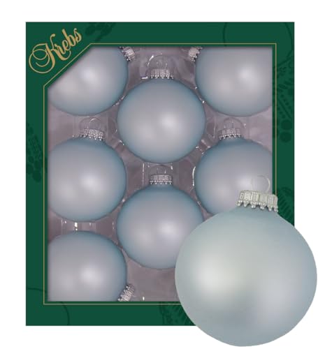 Krebs Glas Lauscha - Weihnachtsdekoration/Christbaumschmuck aus Glas - Unifarbende Kugeln Nebliges Wasser - Menge: 8 Stück - Farbe: Hellblau - Größe: ca. 7 cm von Krebs Glas Lauscha