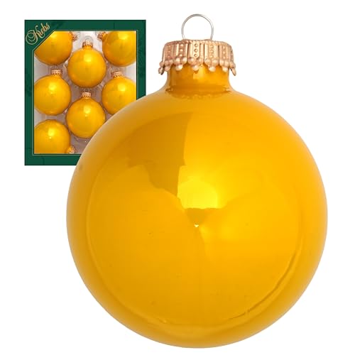 Krebs Glas Lauscha - Weihnachtsdekoration/Christbaumschmuck aus Glas - Unifarbende Kugeln Sonne - Menge: 8 Stück - Farbe: Neongelb glänzend - Größe: ca. 7 cm Krebs Glas Lauscha - Weihnachtsdekoration/Christbaumschmuck aus Glas - Unifarbende Kugeln Sonne - Menge: 8 Stück - Farbe: Neongelb glänzend - Größe: ca. 7 cm von Krebs Glas Lauscha