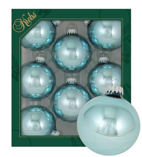 Krebs Glas Lauscha - Weihnachtsdekoration/Christbaumschmuck aus Glas - Unifarbende Kugeln Sternenglanz - Menge: 8 Stück - Farbe: Eisblau - Größe: ca. 7 cm von Krebs Glas Lauscha