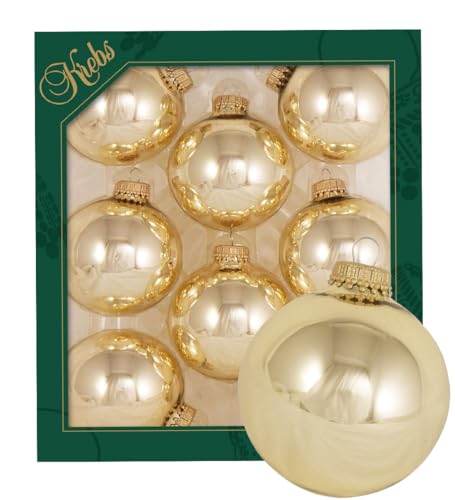 Krebs Glas Lauscha - Weihnachtsdekoration/Christbaumschmuck aus Glas - Unifarbende Kugeln Tiffany Gold - Menge: 8 Stück - Farbe: Seidengold - Größe: ca. 7 cm von Krebs Glas Lauscha