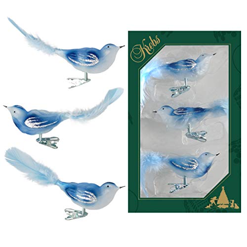 Krebs Glas Lauscha - Weihnachtsdekoration/Christbaumschmuck aus Glas - Vögel auf Clip - Farbe: blau transparent - 3 Stück - Größe: ca. 11 cm Krebs Glas Lauscha - Weihnachtsdekoration/Christbaumschmuck aus Glas - Vögel auf Clip - Farbe: blau transparent - 3 Stück - Größe: ca. 11 cm von Krebs Glas Lauscha