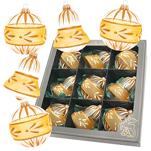 Krebs Glas Lauscha - Weihnachtsdekoration/Christbaumschmuck aus Glas - Weihnachtsanhänger - Motiv: Blätterdekor Gold/Transparent - 9 Stück - Größe: ca. 8 cm Krebs Glas Lauscha - Weihnachtsdekoration/Christbaumschmuck aus Glas - Weihnachtsanhänger - Motiv: Blätterdekor Gold/Transparent - 9 Stück - Größe: ca. 8 cm von Krebs Glas Lauscha