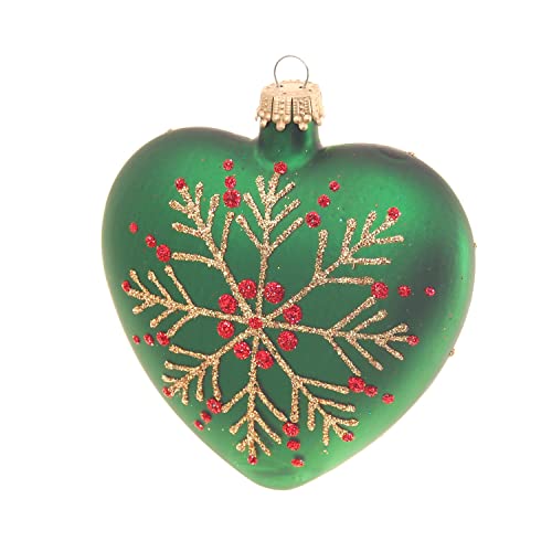 Krebs Glas Lauscha - Weihnachtsdekoration/Christbaumschmuck aus Glas - Weihnachtsanhänger - Motiv: Herz Grün - 2 Stück - Größe: ca. 9 cm von Krebs Glas Lauscha
