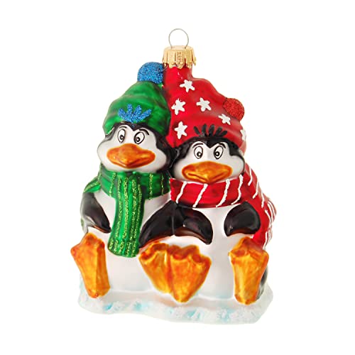 Krebs Glas Lauscha - Weihnachtsdekoration/Christbaumschmuck aus Glas - Weihnachtsanhänger - Motiv: Pinguine - Größe: ca. 11 cm von Krebs Glas Lauscha