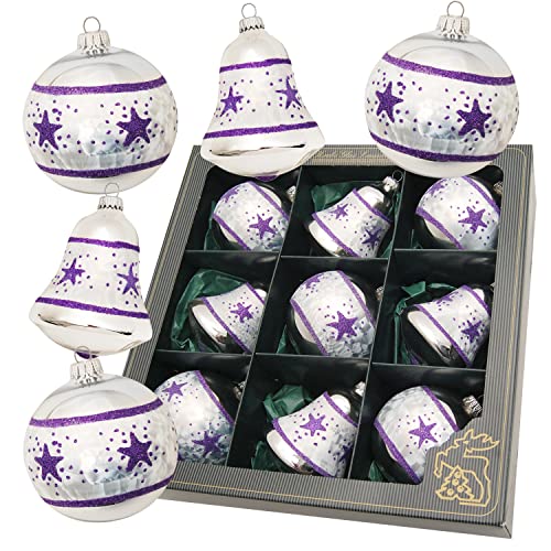 Krebs Glas Lauscha - Weihnachtsdekoration/Christbaumschmuck aus Glas - Weihnachtsanhänger - Motiv: Sternendekor Lila - 9 Stück - Größe: ca. 8 cm Krebs Glas Lauscha - Weihnachtsdekoration/Christbaumschmuck aus Glas - Weihnachtsanhänger - Motiv: Sternendekor Lila - 9 Stück - Größe: ca. 8 cm von Krebs Glas Lauscha