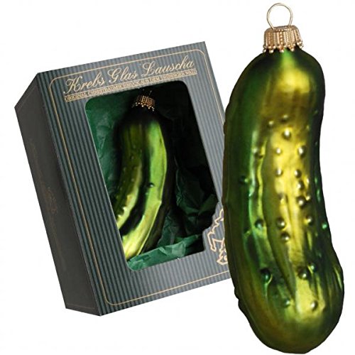Krebs Glas Lauscha - Weihnachtsdekoration/Christbaumschmuck aus Glas - Weihnachtsbaumanhänger - Motiv: Weihnachtsgurke - Größe: ca. 11 cm von Krebs Glas Lauscha