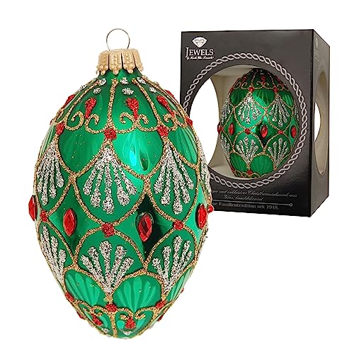 Krebs Glas Lauscha - Weihnachtsdekoration/Christbaumschmuck aus Glas - Weihnachtsbaumanhänger als Glas-Ei - Farbe: Grün glänzend - Glitzernd Verziert mit Strasssteinen - Größe: 10 cm Krebs Glas Lauscha - Weihnachtsdekoration/Christbaumschmuck aus Glas - Weihnachtsbaumanhänger als Glas-Ei - Farbe: Grün glänzend - Glitzernd Verziert mit Strasssteinen - Größe: 10 cm von Krebs Glas Lauscha