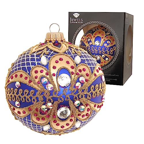 Krebs Glas Lauscha - Weihnachtsdekoration/Christbaumschmuck aus Glas - Weihnachtskugeln - Farbe: Blau - verziert mit Strasssteinen - Größe: 8 cm von Krebs Glas Lauscha