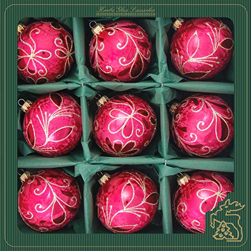 Krebs Glas Lauscha - Weihnachtsdekoration/Christbaumschmuck aus Glas - Weihnachtskugeln - Farbe: Eislack Rot - 9 Stück - Größe: ca. 8 cm von Krebs Glas Lauscha
