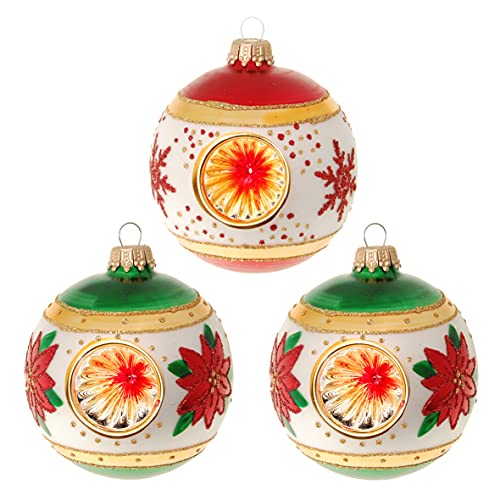 Krebs Glas Lauscha Weihnachtsdekoration/Christbaumschmuck aus Glas - Weihnachtskugeln - Farbe: Grün/Rot Reflex - 3 Stück - Größe: ca. 8 cm von Krebs Glas Lauscha