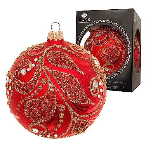 Krebs Glas Lauscha - Weihnachtsdekoration/Christbaumschmuck aus Glas - Weihnachtskugeln - Farbe: Rot - Verziert mit Strasssteinen - Größe: 10 cm von Krebs Glas Lauscha