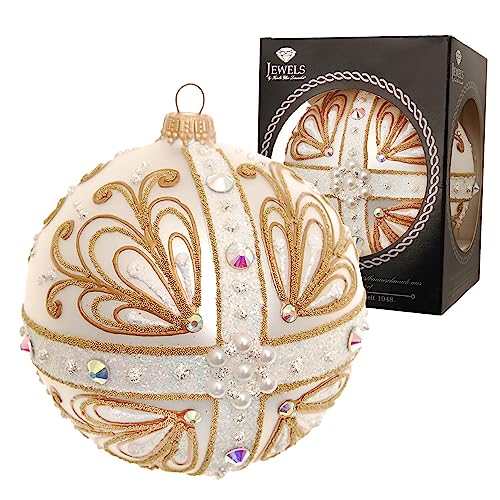 Krebs Glas Lauscha - Weihnachtsdekoration/Christbaumschmuck aus Glas - Weihnachtskugeln - Farbe: Silber Satin - verziert mit Strasssteinen - Größe: 10 cm von Krebs Glas Lauscha