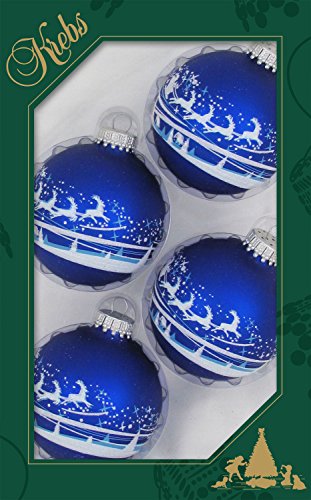 Krebs Glas Lauscha Weihnachtsdekoration/Christbaumschmuck aus Glas - Weihnachtskugeln - Motiv: Blau Rentier - 4 Stück - Größe: ca. 7 cm von Krebs Glas Lauscha