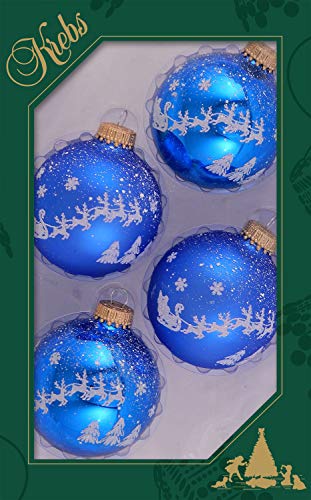 Krebs Glas Lauscha Weihnachtsdekoration/Christbaumschmuck aus Glas - Weihnachtskugeln - Motiv: Blau Schlitten - 4 Stück - Größe: ca. 7 cm von Krebs Glas Lauscha