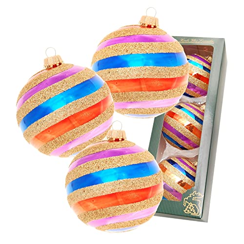 Bright & Colorful Xmas, 3-er Set, Glitzerwirbel Gold, regenbogenfarbig, 8cm von Krebs Glas Lauscha