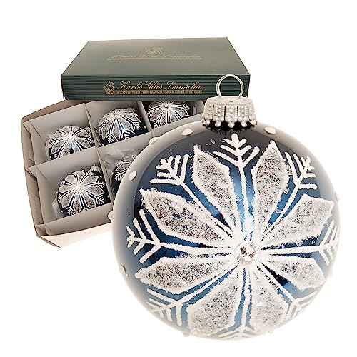 Krebs Glas Lauscha - Weihnachtsdekoration/Christbaumschmuck aus Glas - Weihnachtskugeln - Motiv: Kobaltblau-glänzend mit Schneeflocke - Größe: 6 mal 8cm von Krebs Glas Lauscha