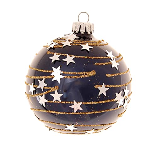 Krebs Glas Lauscha - Weihnachtsdekoration/Christbaumschmuck aus Glas - Weihnachtskugeln - Motiv: Kobaltblau-glänzend mit Sternenhimmel - Größe: 6 mal 8cm von Krebs Glas Lauscha