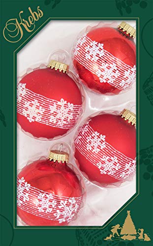 Krebs Glas Lauscha Weihnachtsdekoration/Christbaumschmuck aus Glas - Weihnachtskugeln - Motiv: Rot matt Schneeflocke - 4 Stück - Größe: ca. 7 cm von Krebs Glas Lauscha