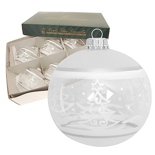 Krebs Glas Lauscha - Weihnachtsdekoration/Christbaumschmuck aus Glas - Weihnachtskugeln - Motiv: Transparent-Silber mit Schneelandschaft - Größe: 6 mal 8cm von Krebs Glas Lauscha