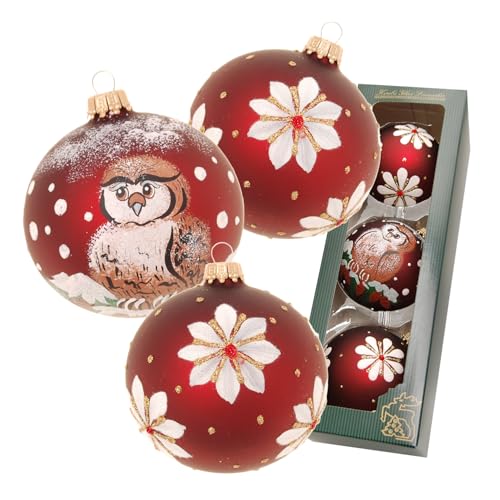 Krebs Glas Lauscha Weihnachtsdekoration/Christbaumschmuck aus Glas - Weihnachtskugeln - Motiv: Weihnachtsland Burgunder - 3 Stück - Größe: ca. 8 cm Krebs Glas Lauscha Weihnachtsdekoration/Christbaumschmuck aus Glas - Weihnachtskugeln - Motiv: Weihnachtsland Burgunder - 3 Stück - Größe: ca. 8 cm von Krebs Glas Lauscha