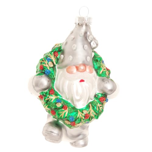 Krebs Glas Lauscha - Weihnachtsdekoration/Christbaumschmuck aus Glas - Wichtel mit Weihanchtskranz - Farbe: Satin Silver/Grün - Größe: ca. 11 cm Krebs Glas Lauscha - Weihnachtsdekoration/Christbaumschmuck aus Glas - Wichtel mit Weihanchtskranz - Farbe: Satin Silver/Grün - Größe: ca. 11 cm von Krebs Glas Lauscha