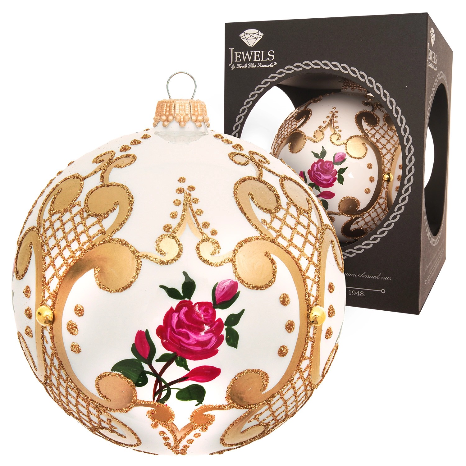 Krebs Glas Lauscha Weihnachtskugel Rose Barock Weiß 10cm Krebs Glas Lauscha Weihnachtskugel Rose Barock Weiß 10cm von Krebs Glas Lauscha